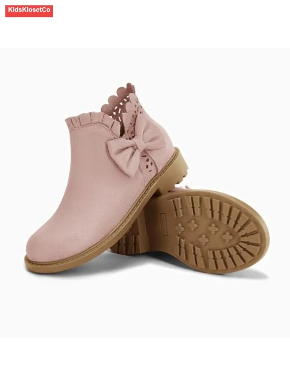 Girls Ruffled Chunky Heel Ankle Boots with Side Zipper